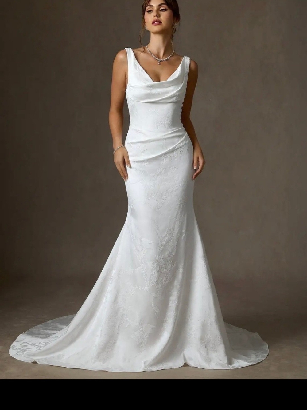 Azazie Hybiscus White Cowl Neck Mermaid Wedding Gown Size 8 Nwt